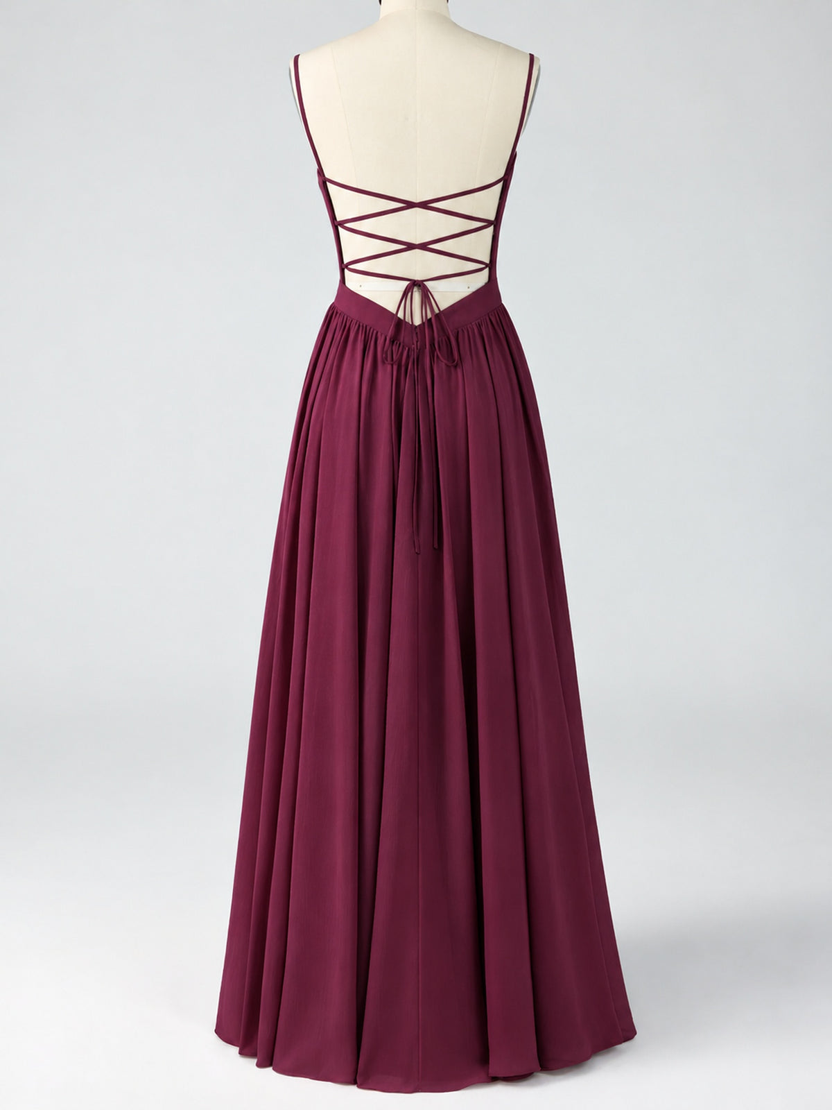 Spaghetti Strap Ruched Chiffon Maxi Dress with Backless