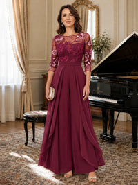 Lace Applique Wide-Leg Chiffon Mother of the Bride Jumpsuit