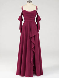 A-Line Ruffles Chiffon Bridesmaid Dress with Slit