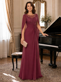 Elegant Applique Chiffon Mother of the Bride Dress with Cape Sleeves