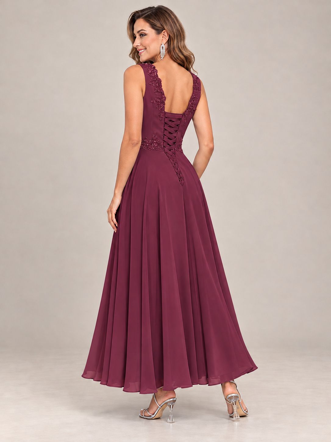 Dusty Blue Floral Lace Chiffon Mother of the Bride Dress with Jacket