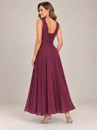 Dusty Blue Floral Lace Chiffon Mother of the Bride Dress with Jacket