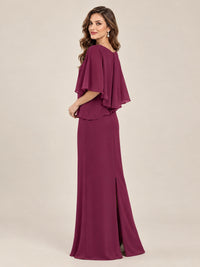 Cape Sleeve Mother of the Bride Dress with Asymmetrical Overlay
