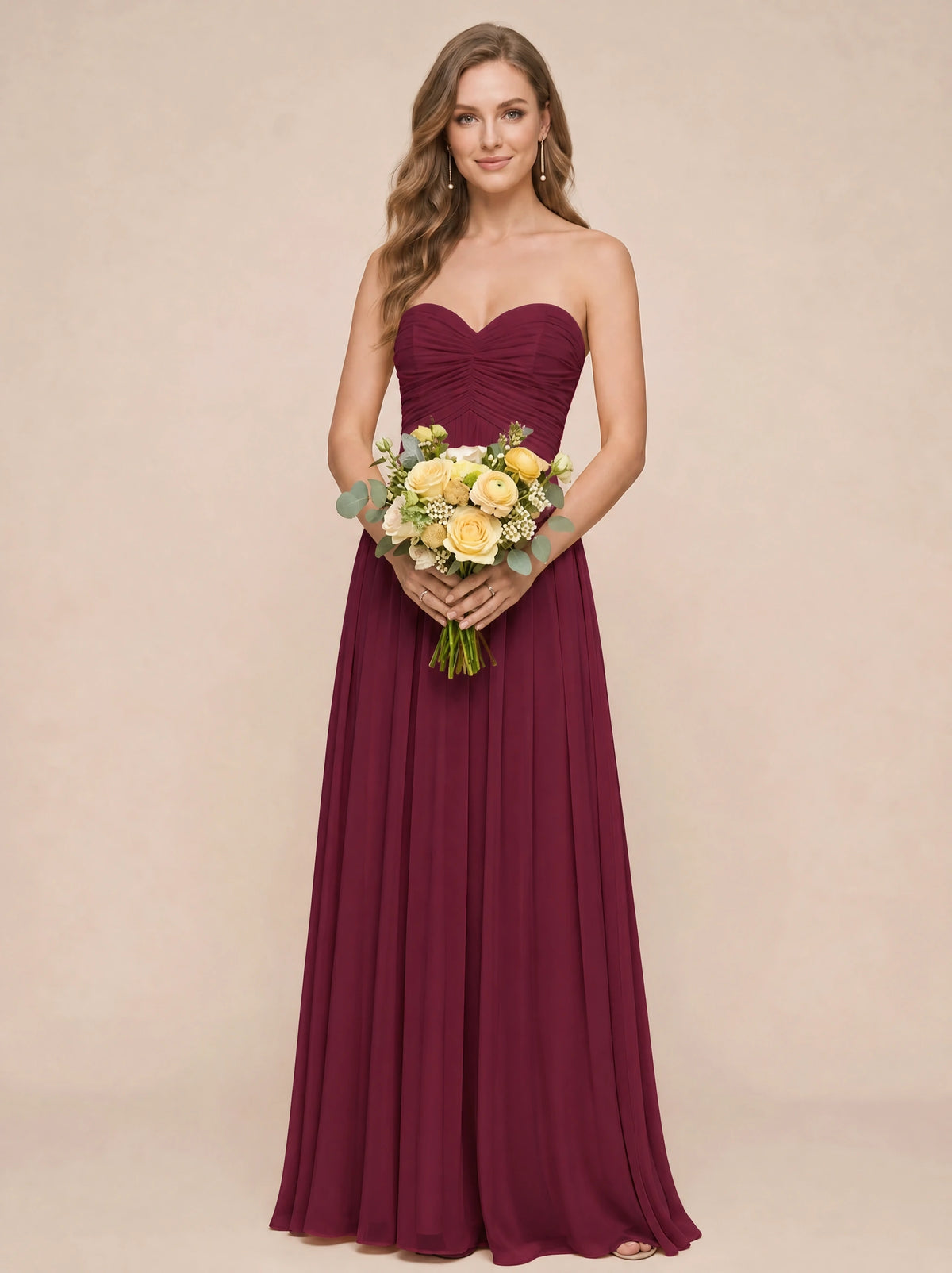 Strapless Pleated Chiffon A-Line Bridesmaid Dress