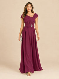Cap Sleeve Mother of The Bride Dresses Long Chiffon Formal Gowns