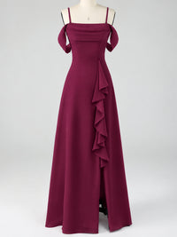 Spaghetti Strap Chiffon Bridesmaid Dress with Ruffles Slit