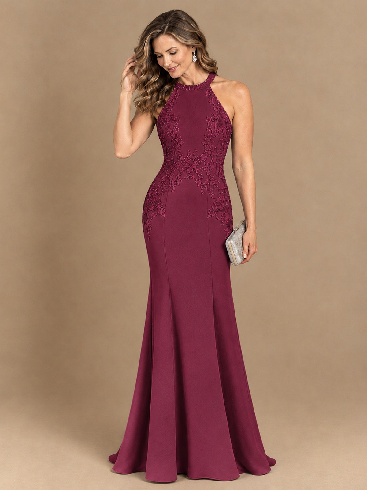 Halter Neckline Lace Appliques Mother of The Bride Dresses