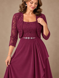 Blush Pink A-Line Mother of the Bride Dress with Lace Jacket and Ruffles