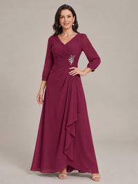 V-Neck Pleated Chiffon Mother of the Bride Dress with Flutter Sleeves