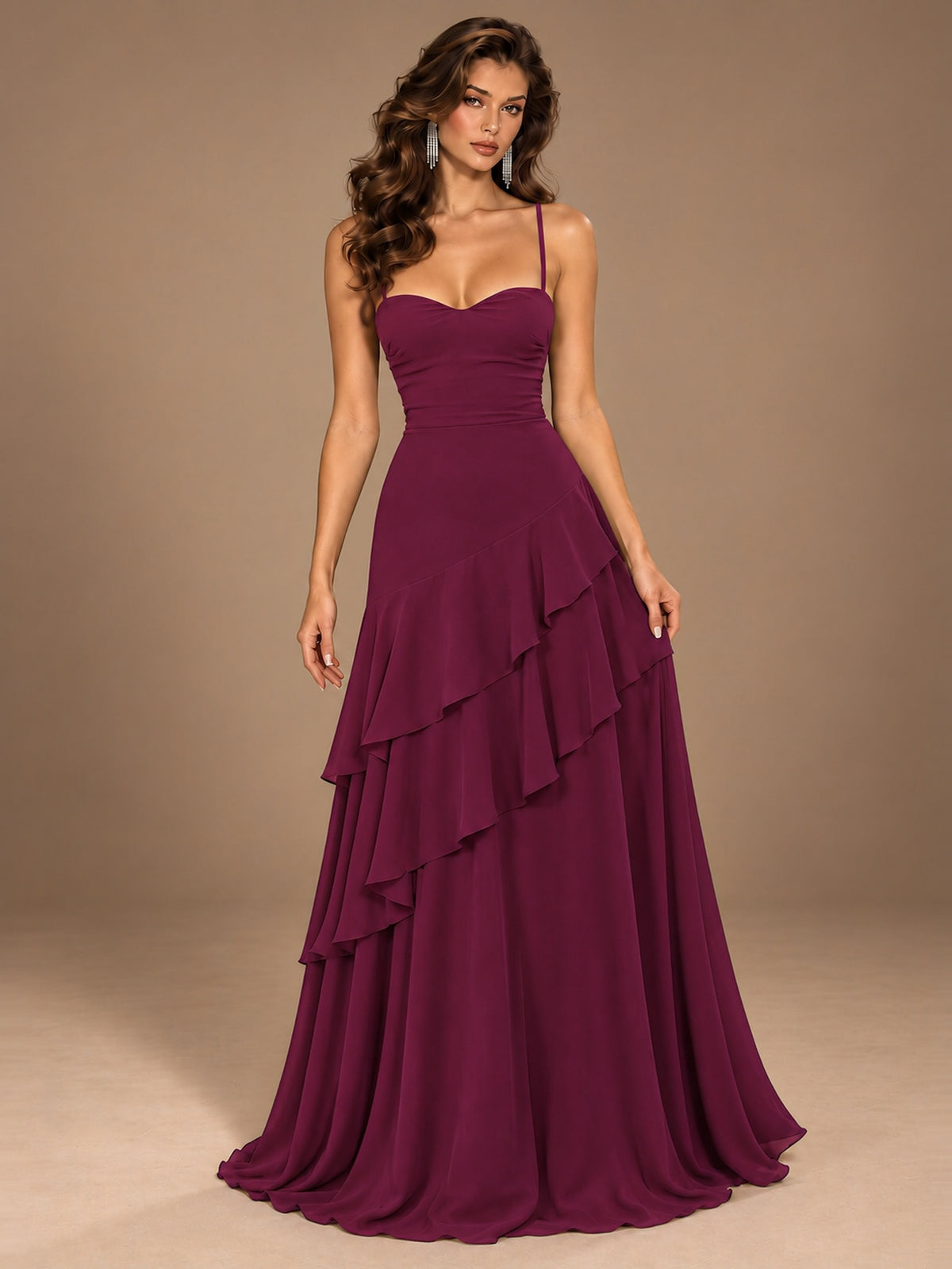 Sweetheart A-Line Ruffle Prom Dress with Spaghetti Straps
