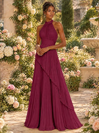 Wrap Pleated Prom Dress Halter A-line Chiffon Formal Wedding Dress