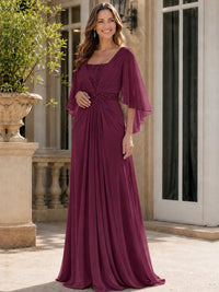 Elegant V-Neck Sequined Chiffon Mother of the Bride Dress with Flutter Sleeves