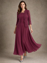 2-Piece Chiffon Mother of the Bride Dress with Lace Jacket