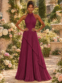Wrap Pleated Prom Dress Halter A-line Chiffon Formal Wedding Dress