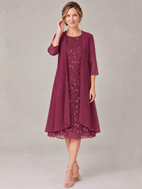 Tea Length Sequin Lace Mother of The Bride Dress with Chiffon Jacket