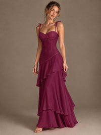 Spaghetti Strap Tiered Ruffles Chiffon Prom Dress