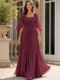 Elegant V-Neck Sequined Chiffon Mother of the Bride Dress with Flutter Sleeves