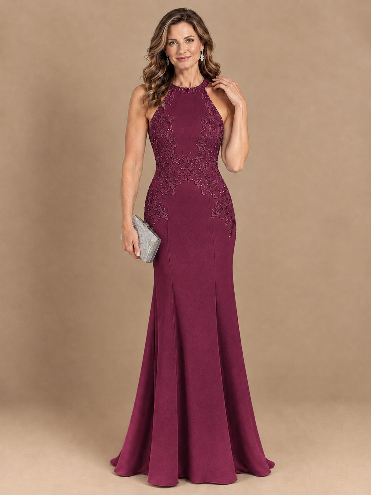 Halter Neckline Lace Appliques Mother of The Bride Dresses