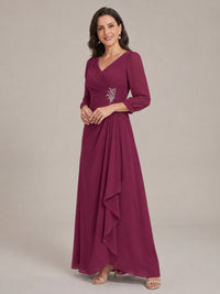 V-Neck Pleated Chiffon Mother of the Bride Dress with Flutter Sleeves