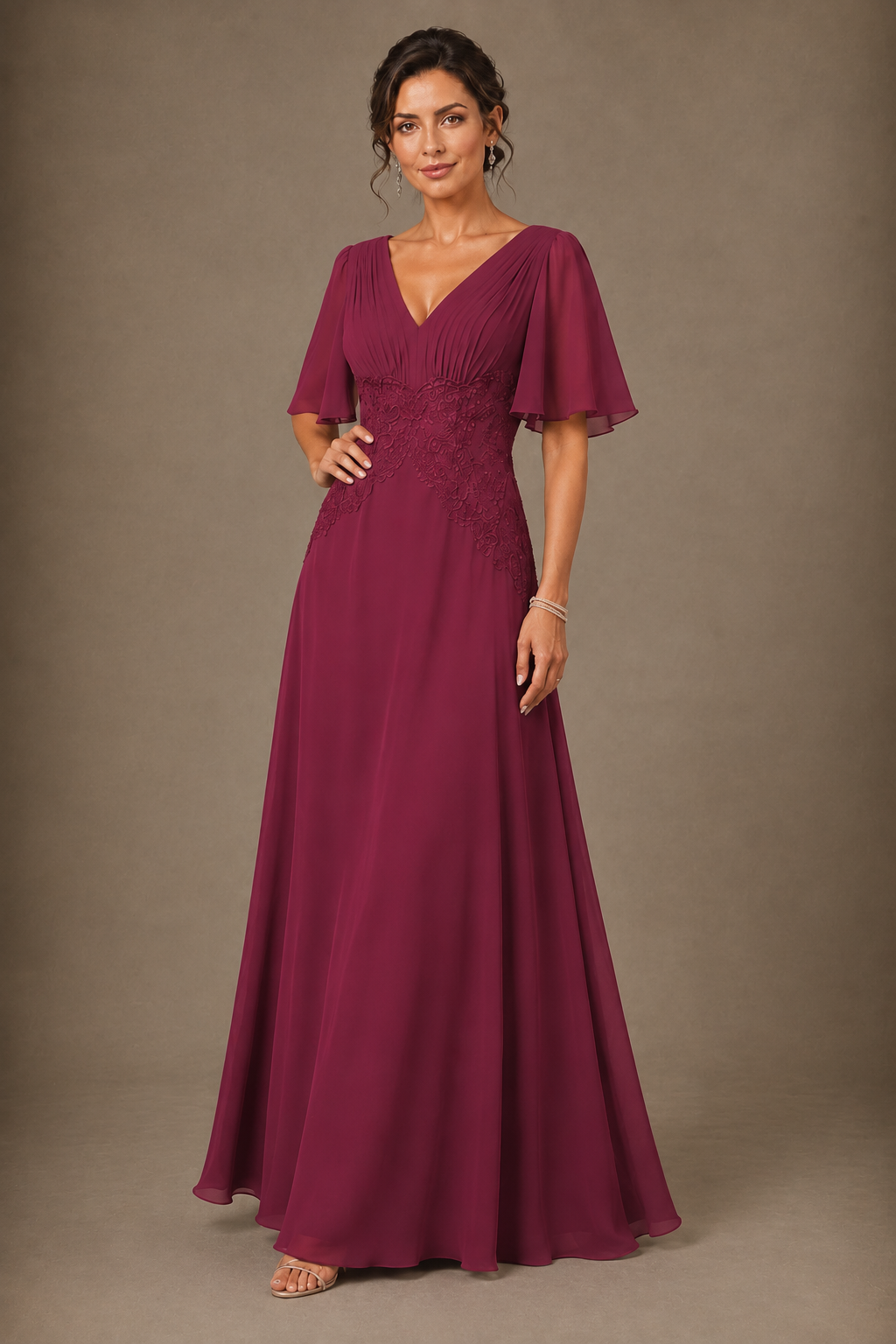 A-Line Chiffon Mother of the Bride Dress with Applique
