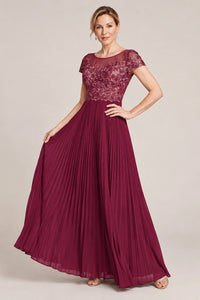 Embroidered Lace Pleated Mother of the Bride Dress