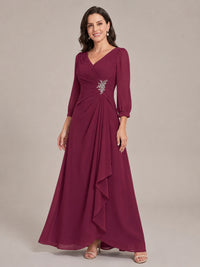 V-Neck Pleated Chiffon Mother of the Bride Dress with Flutter Sleeves