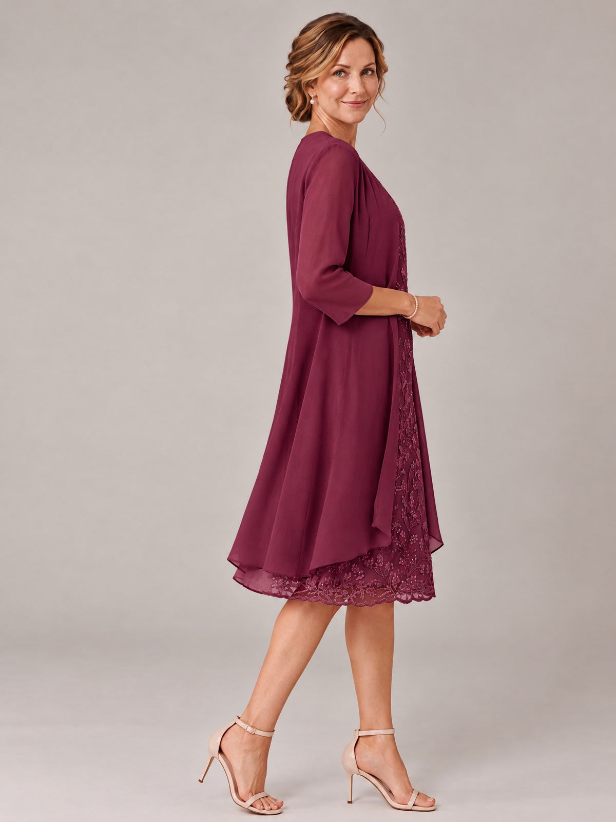Tea Length Sequin Lace Mother of The Bride Dress with Chiffon Jacket