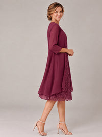 Tea Length Sequin Lace Mother of The Bride Dress with Chiffon Jacket