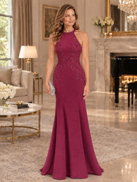 Halter Neckline Lace Appliques Mother of The Bride Dresses