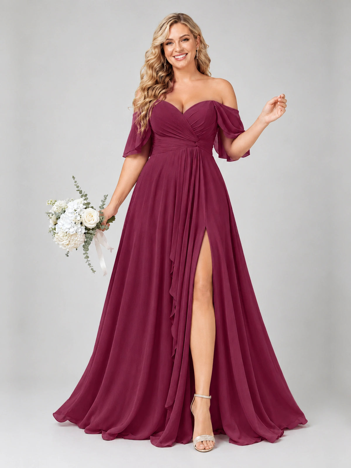 Off Shoulder Chiffon Bridesmaid Dress with Slit