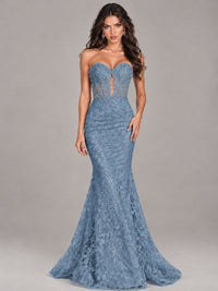 Strapless Corset Mermaid Prom Dress Lace Appliqué Formal Gown