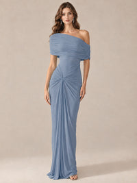 Elegant Draped Off Shoulder Ruched Mermaid Chiffon Formal Evening Gown