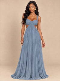 Butter Yellow Pleated Cutout Maxi Dress