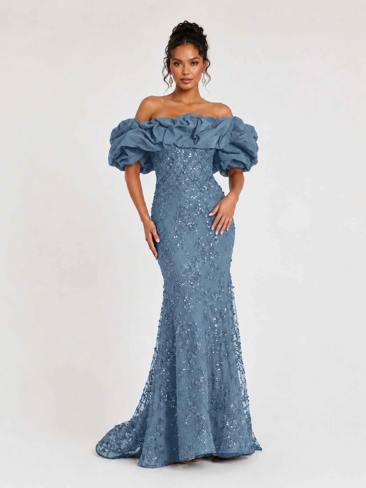 Sequin Off-Shoulder Ruffle Mermaid Prom Dress