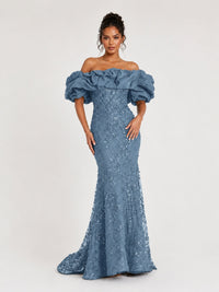 Sequin Off-Shoulder Ruffle Mermaid Prom Dress