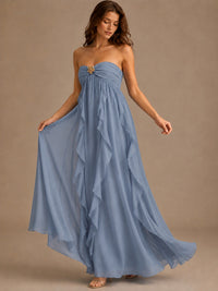 Srapless Sweetheart Chiffon Prom Dress Ruffle Formal Evening Gown