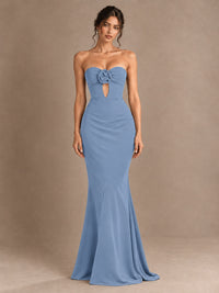 Emerald Green Strapless Mermaid Prom Dress with 3D Rose & Keyhole Cutout