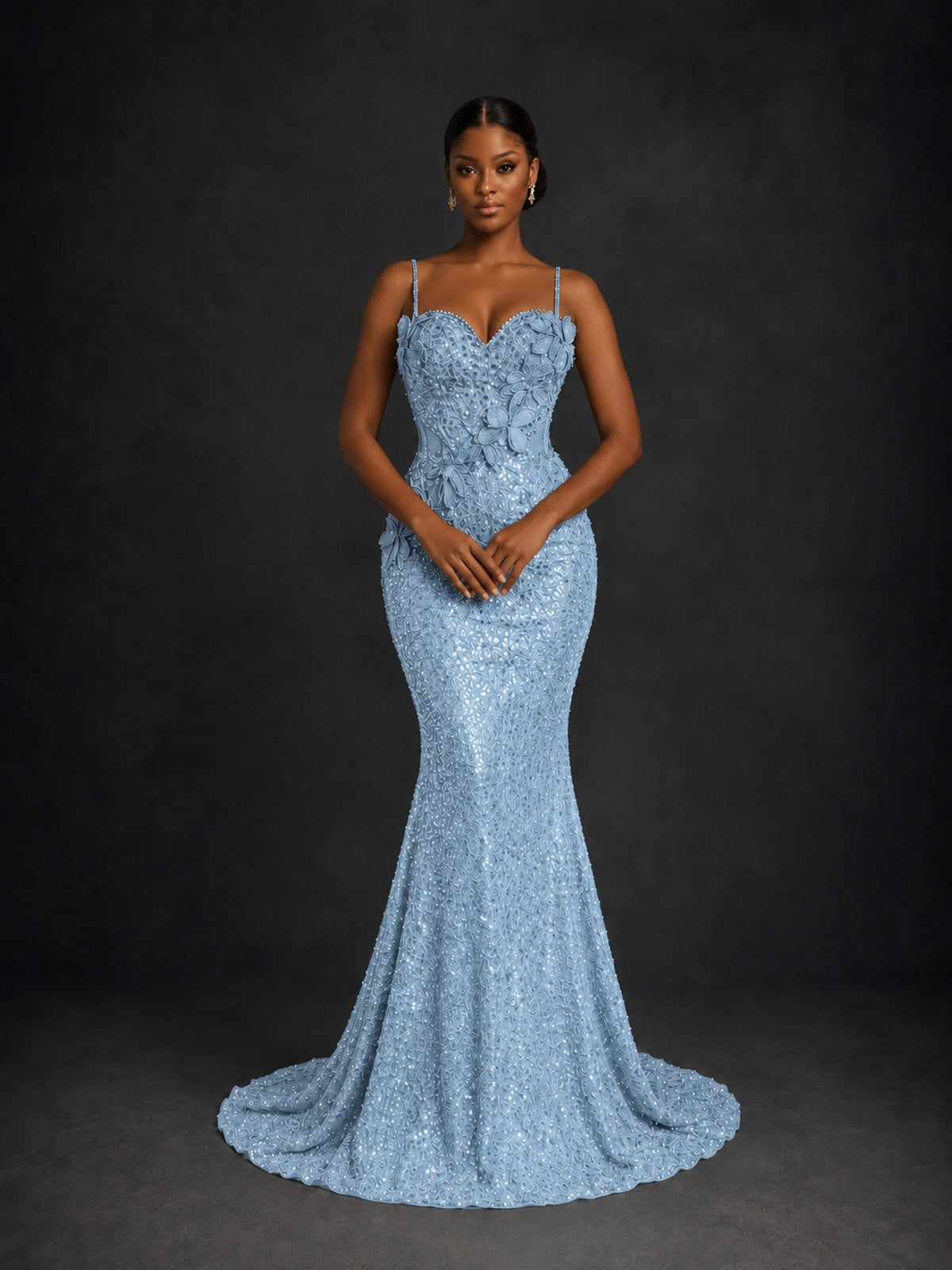 Sequin Mermaid Prom Dress with Floral Applique
