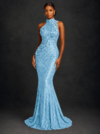 Sparkly Sequin High Neck Mermaid Prom Dress