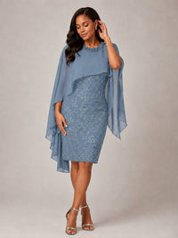 Floral Sheath Mother of the Bride Dress with Cape Overlay