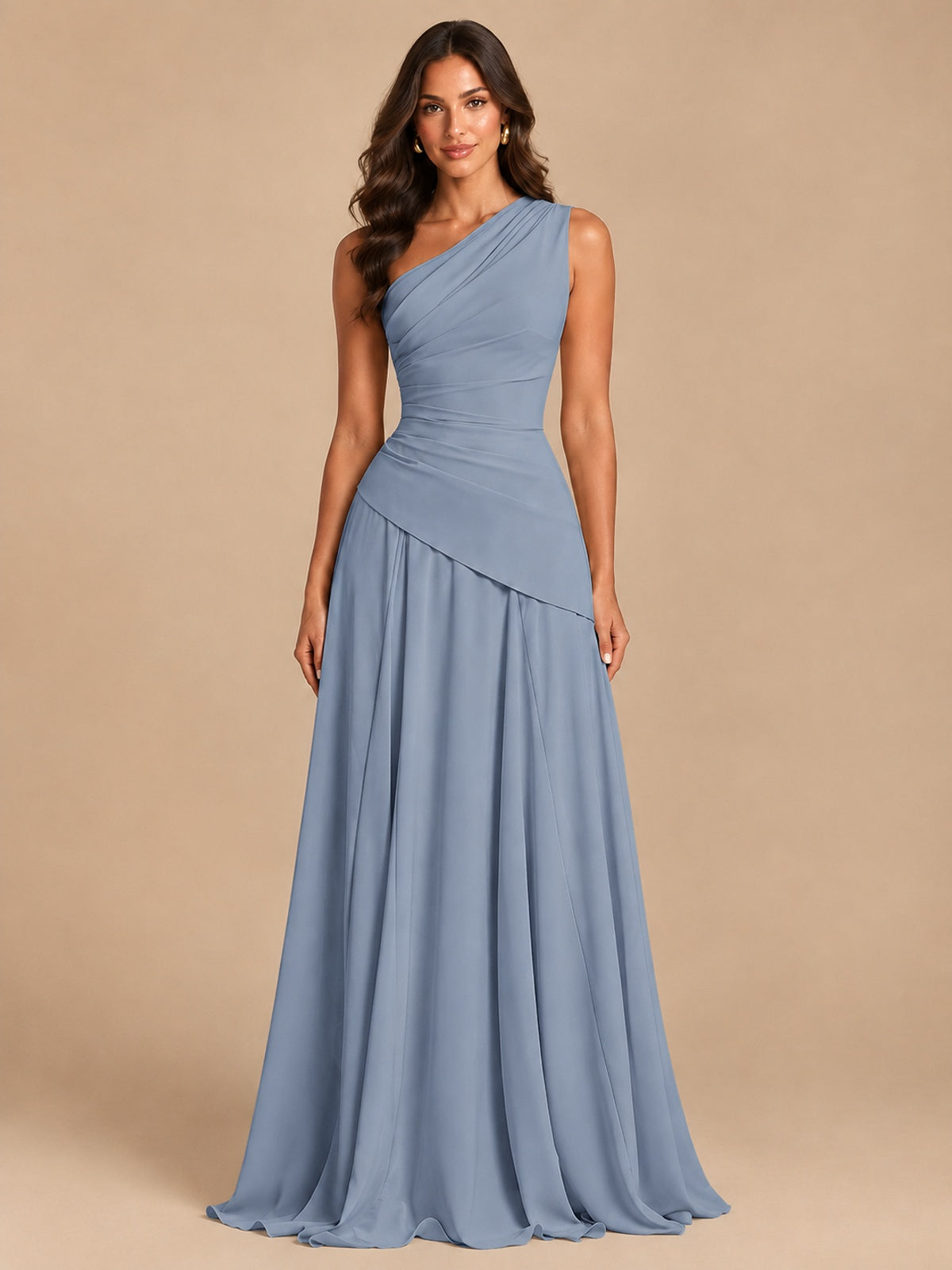 One Shoulder Prom Dress A-line Ruched Women Wedding Formal Gowns