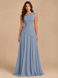 One Shoulder Prom Dress A-line Ruched Women Wedding Formal Gowns