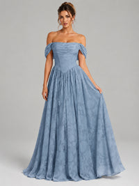 Off Shoulder Jacquard A-Line Maxi Dress