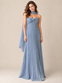 Sweetheart Neckline Pleated Prom Dress Strapless A-line Formal Dress with Flowy Scarf