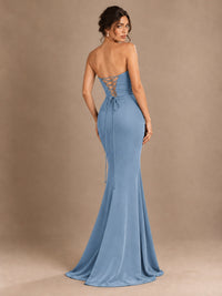 Emerald Green Strapless Mermaid Prom Dress with 3D Rose & Keyhole Cutout