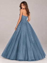 Strapless Sweetheart Tulle Ball Gown Prom Dress with Lace Appliques