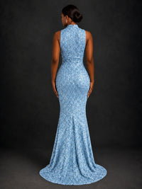 Sparkly Sequin High Neck Mermaid Prom Dress