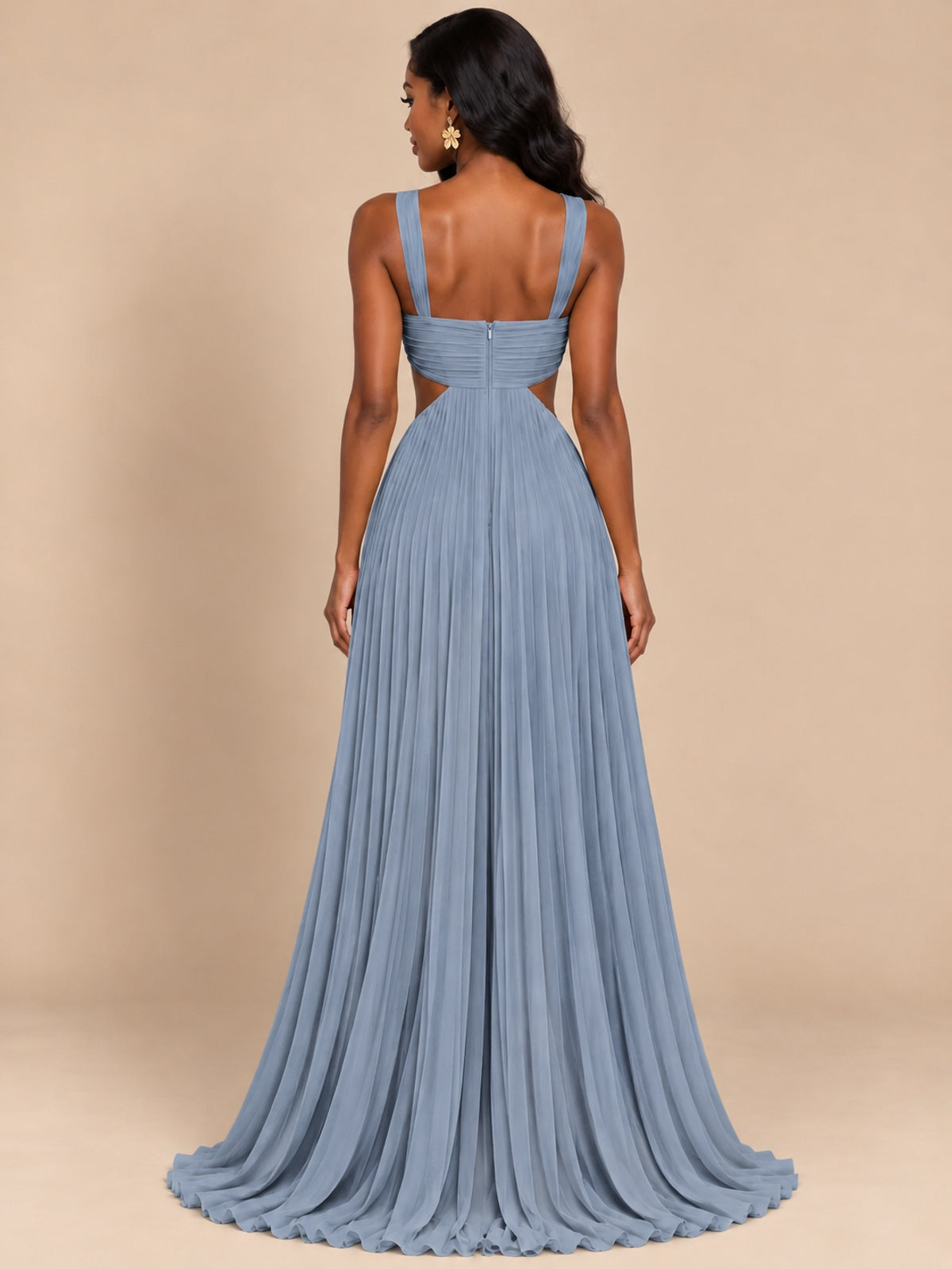 Butter Yellow Pleated Cutout Maxi Dress