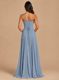 One Shoulder Prom Dress A-line Ruched Women Wedding Formal Gowns