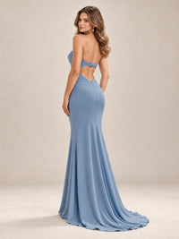 Light Blue Strapless Sweetheart Mermaid Prom Dress with Pleated Bodice
